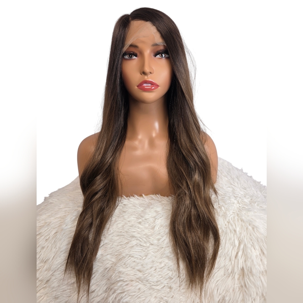 Brown Balayage Wig with Natural Waves